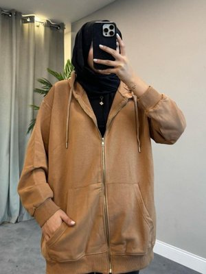 Fermuarlı Kapüşonlu Sweat Camel Fermuarlı Kapüşonlu Sweat Camel