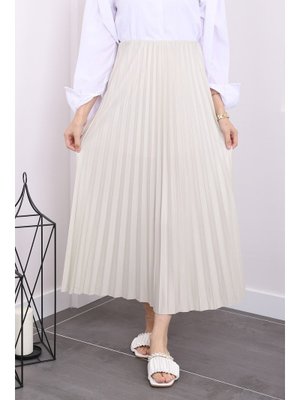 Taş Deri Görünümlü Piliseli Etek