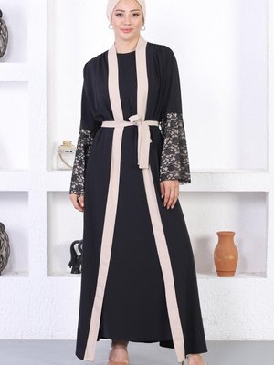 Bej Dantel Detaylı Abaya Bej Dantel Detaylı Abaya