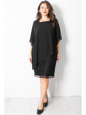 Siyah İncili Şifon Abiye Elbise