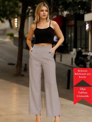 Palazzo Kesim Yüksek Bel Likralı Dokuma Pantolon