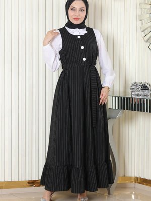 Siyah Eteği Pileli Kemerli Jile Takım