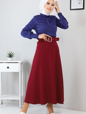 İndigo Düğme Detaylı Etekli Takım İndigo Düğme Detaylı Etekli Takım