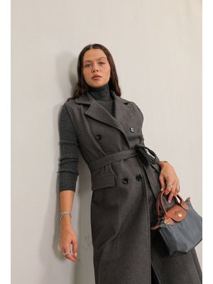 Antrasit Kaşe Uzun Yelek