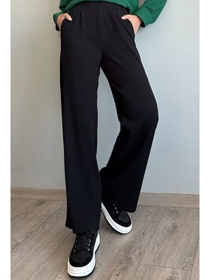 Pile Detay Bol Paça Siyah Pantolon Pile Detay Bol Paça Siyah Pantolon