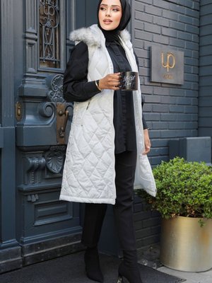 Kapüşonlu Beyaz Şişme Yelek