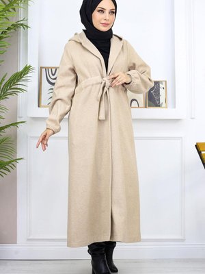Bej Önden Bağlamalı Kaşe Kaban