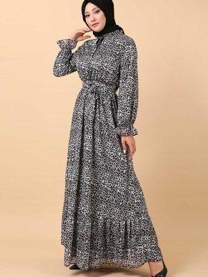 Ekru Leopar Desenli Elbise Ekru Leopar Desenli Elbise