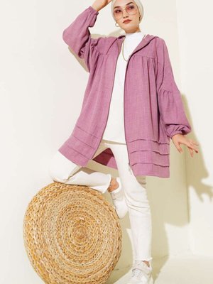 Pudra Yarasa Kol Keten Kapüşonlu Kap