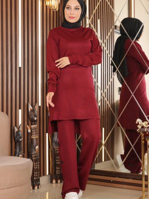 Bordo Boğazlı Triko Kombin Bordo Boğazlı Triko Kombin