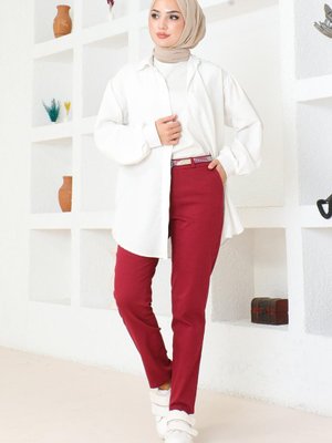 Kırmızı Kemerli Dar Paça Pantolon Kırmızı Kemerli Dar Paça Pantolon