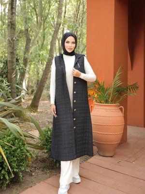 Kapitone Kapüşonlu Cepli Yelek