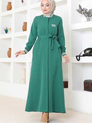 Zümrüt Gizli Düğmeli Ribanalı Ferace Zümrüt Gizli Düğmeli Ribanalı Ferace