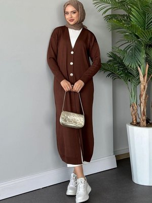 Uzun Soğuk İp Hırka Kahve