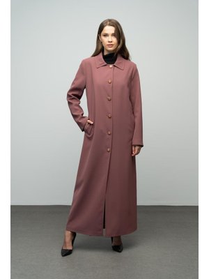 Gül Kurusu Gömlek Yaka Punto Dikiş Detaylı Büyük Beden Astarlı Pardesü