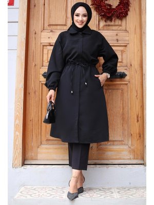 Siyah Gizli Patlı Trençkot Siyah Gizli Patlı Trençkot