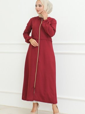 Baler Boydan Fermuarlı Ferace Bordo