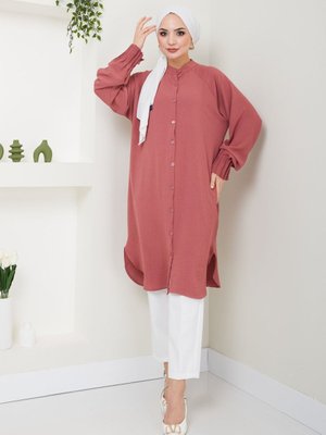 Gül Kurusu Ayrobin Nervürlü Tunik