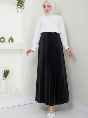 Siyah Piliseli Beli Lastikli Basic Uzun Etek Siyah Piliseli Beli Lastikli Basic Uzun Etek