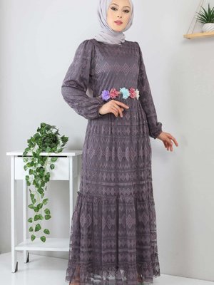 Antrasit Kemeri Çiçekli Elbise Antrasit Kemeri Çiçekli Elbise