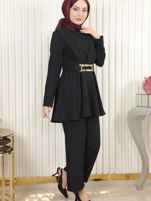 Siyah Pileli İkili Takım Siyah Pileli İkili Takım