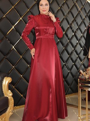 Bordo Göğsü Drapeli Abiye Elbise Bordo Göğsü Drapeli Abiye Elbise