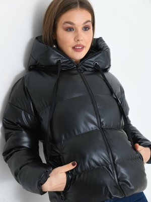 Siyah Kapüşonlu Dolumlu Deri Mont Siyah Kapüşonlu Dolumlu Deri Mont