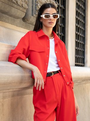 Kırmızı Crop Gömlek Ceket