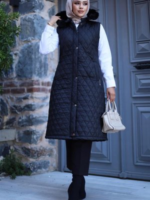 Kadın Fermuarlı Çıt Çıtlı Kapüşonlu Kapitone Yelek Kadın Fermuarlı Çıt Çıtlı Kapüşonlu Kapitone Yelek