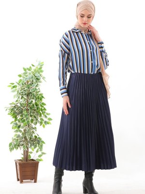 Kopya Deri Görünümlü Lüks İnce Piliseli Uzun Tesettür Etek