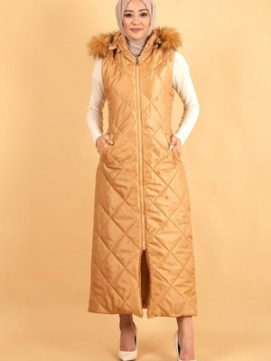 Taba Kapüşonlu Kapitone Şişme Yelek