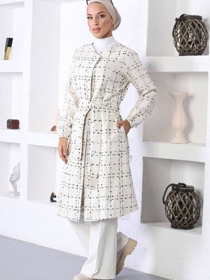 Beyaz Kemerli Kaşe Kaban Beyaz Kemerli Kaşe Kaban