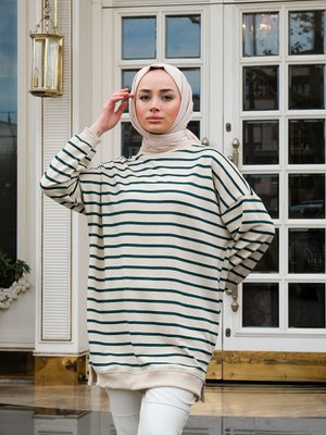 Çizgili Salaş Tunik Yeşil Çizgili Salaş Tunik Yeşil