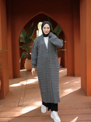 Örgü Dokumalı Oversize Triko Hırka