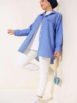 Mavi Çizgili Çift Cepli Tunik