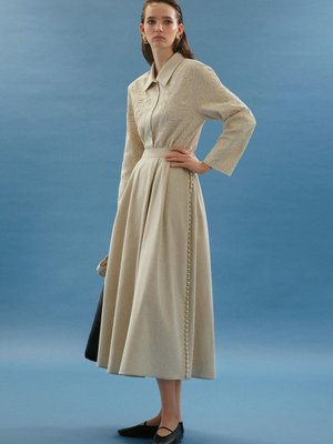 İnci Detaylı Keten Etek