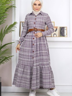 Mürdüm Düğme Detaylı Şanel Elbise Mürdüm Düğme Detaylı Şanel Elbise