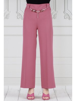 Pembe Zincir Detaylı Bol Paça Pantolon
