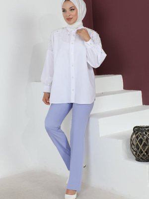 Bebe Mavisi Çizgi Detaylı Pantolon Bebe Mavisi Çizgi Detaylı Pantolon