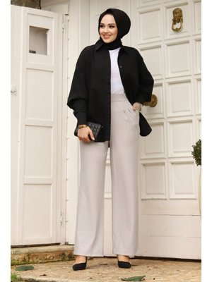 Gri Çizgili Palazzo Pantolon Gri Çizgili Palazzo Pantolon