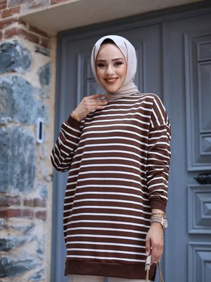 İki Iplikli Tunik Çizgili Sweatshirt