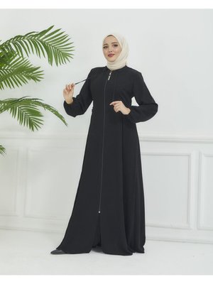 Piliseli Boncuk Detaylı Krep Kumaş Ferace