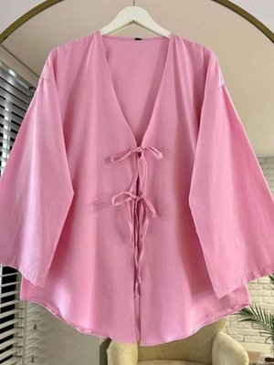 Pembe Önü Baglamalı Kimono Tunik