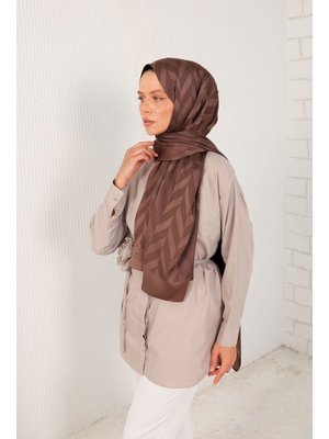 Kahverengi Zikzak Desenli Şal