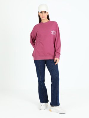 Baskılı İki İplik Pamuklu Sweatshirt Koyu Lavanta Baskılı İki İplik Pamuklu Sweatshirt Koyu Lavanta