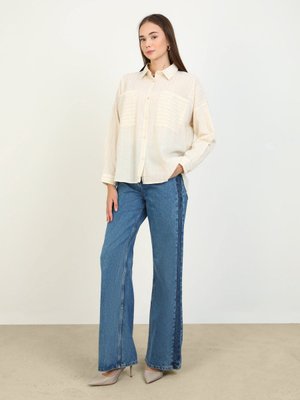 Ekru Çizgili Gömlek