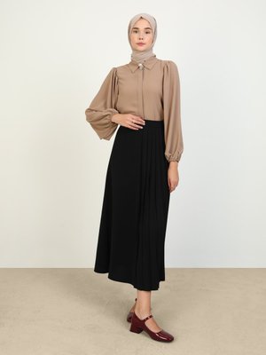 Latte İpek Tuşeli Volümlü Kol Detaylı Tunik