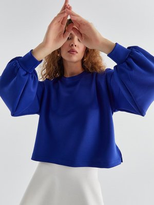 Balon Kol Kısa Scuba Tunik Saks Mavisi Balon Kol Kısa Scuba Tunik Saks Mavisi