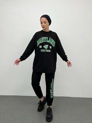 Maryland Pamuklu Oversize Siyah Alt Üst Takım