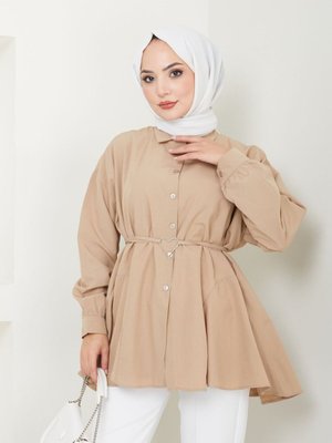 Bej Gömlek Yaka Kalp Detaylı Tunik Bej Gömlek Yaka Kalp Detaylı Tunik